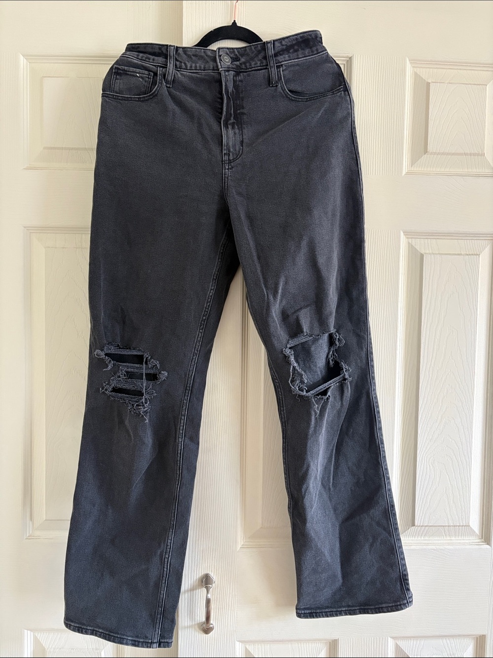 Hollister Washed Black Straight-Leg Jeans with Knee Rips